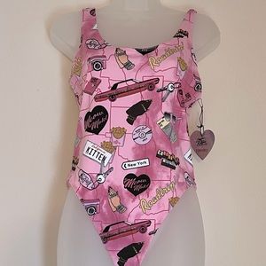 NWT Rare Laser Kitten Pink 90s Print Road-trip Low Back Bodysuit Large